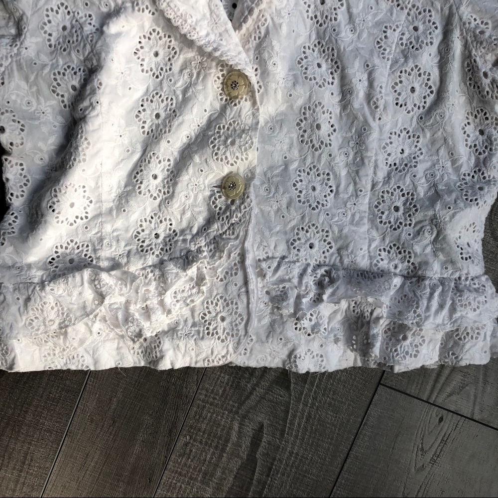 White Ruffled Eyelet Lace Jacket M - Picture 6 of 9
